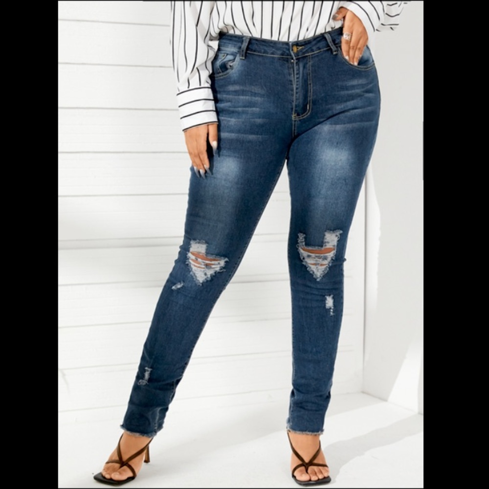 Mid Rise Distressed Plus Size Jeans
